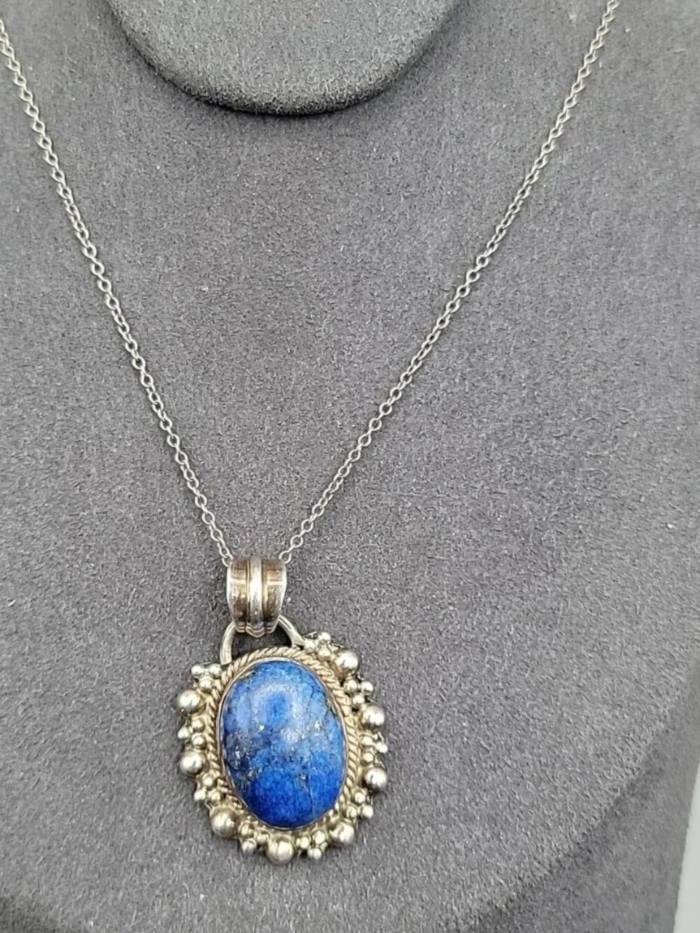 Sterling Silver & Lapis Lazuli Bubble Pendant Necklace 925 18" Chain 8.78 grams - Picture 1 of 14